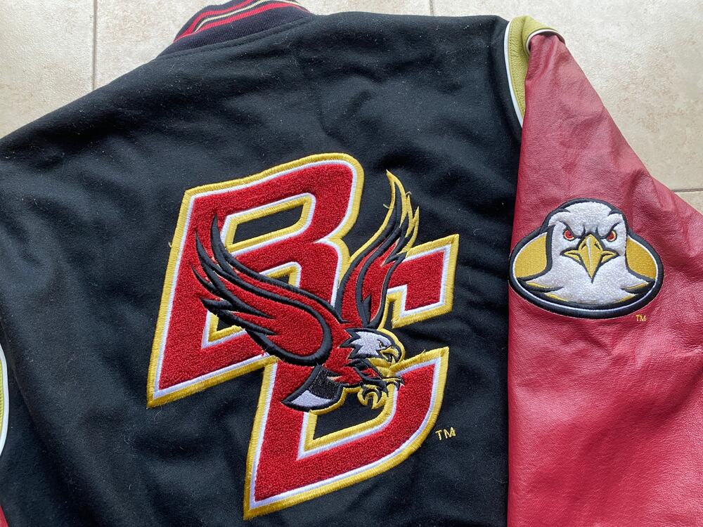 Boston College Eagles JEFF HAMILTON bomber REVERSIBLE Leather jacket XL red vtg